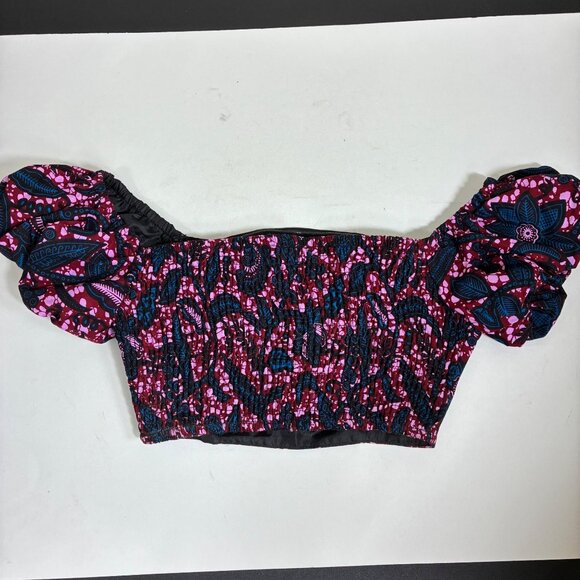Öfuurë African Print Floral Smocked Puff Sleeve Crop Top Size S/M - Picture 6 of 6